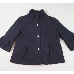 Joseph Ribkoff Coat Size 12 Black Quilted Overcoat Short Pearl Buttons Chic